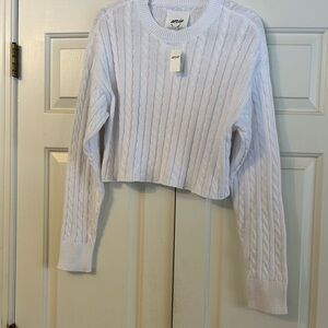 Aerie White Cable Knit Cropped Sweater